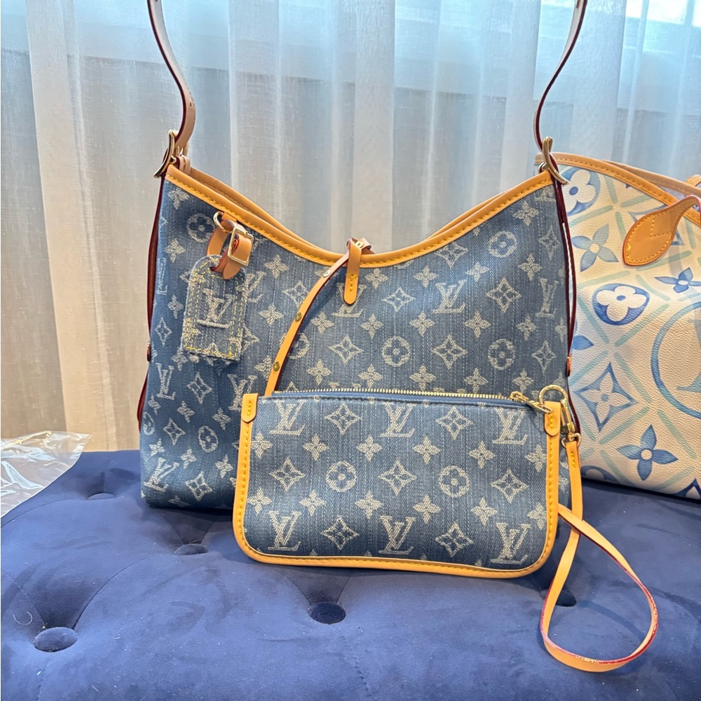 Louis Vuitton Denim Monogram Bag with Tan Accents